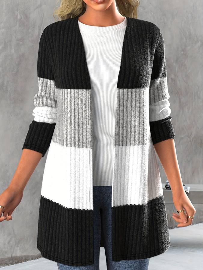 Hazel - Casual Halvlang Stribet Fluffy Cardigan til Dame | Ideel til afslappede dage