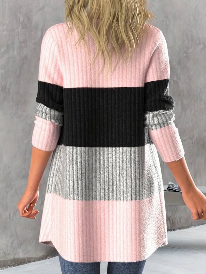 Hazel - Casual Halvlang Stribet Fluffy Cardigan til Dame | Ideel til afslappede dage