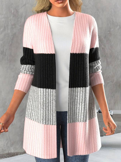 Hazel - Casual Halvlang Stribet Fluffy Cardigan til Dame | Ideel til afslappede dage