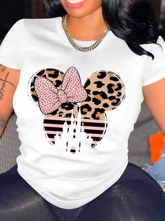 Isla - Tætsiddende Mickey Leopard T-shirt til Dame | Ideel til sommer