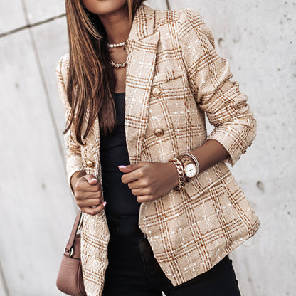 Trina - Smart Casual Tweed Blazer med Knapper og Lommer til Dame | Ideel til afslappede dage