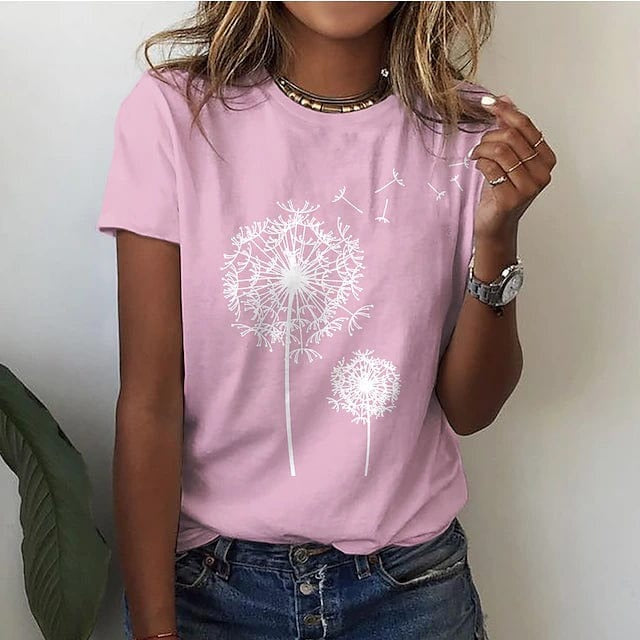 Klassisk Rund Hals T-shirt med Print til Dame | Ideel til sommer