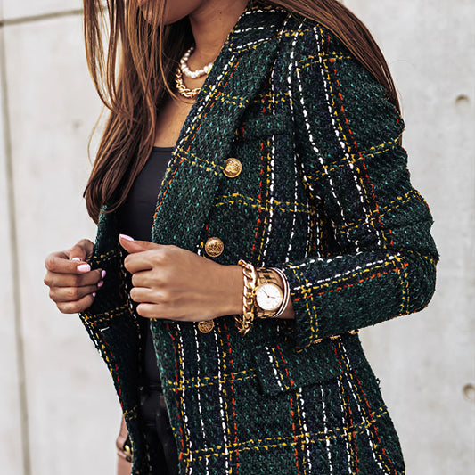 Trina - Smart Casual Tweed Blazer med Knapper og Lommer til Dame | Ideel til afslappede dage